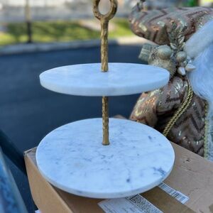 Two-Tier White Marble and Gold Stand
